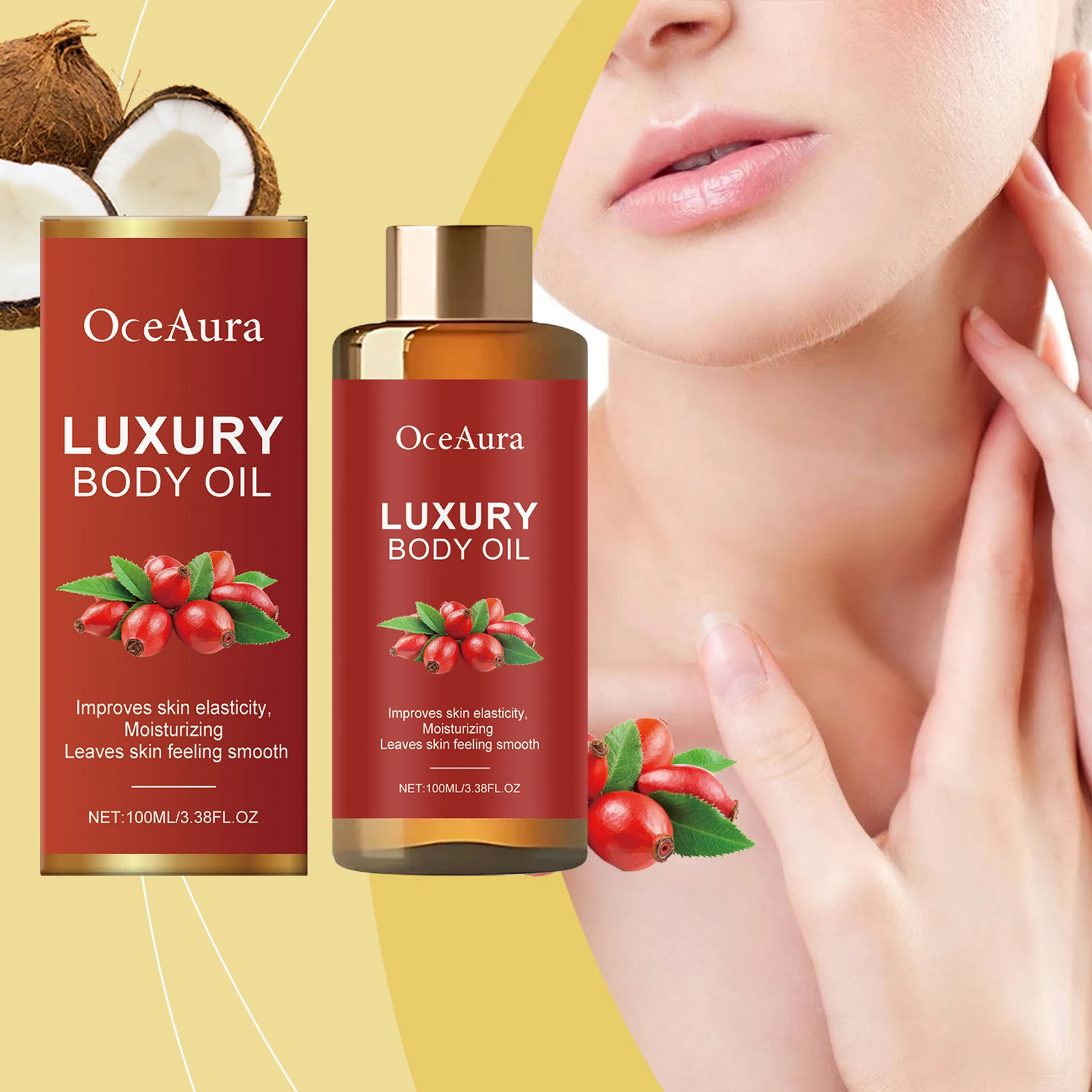 OceAura-aceite corporal mágico de lujo para apretar la piel, reafirmante, hidratación profunda, mejora de la elasticidad de la piel suave, masaje corporal, aceite de rosa mosqueta