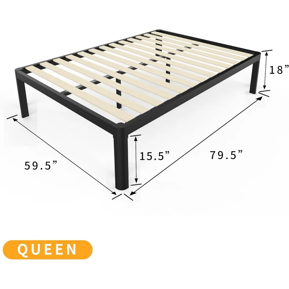 إطار سرير بمنصة معدنية 18 بحجم كوين من MAF مع أرجل مستديرة مضادة للتصادمات، أسود، سعة 3500 رطل، شديدة التحمل مع شريحة خشبية