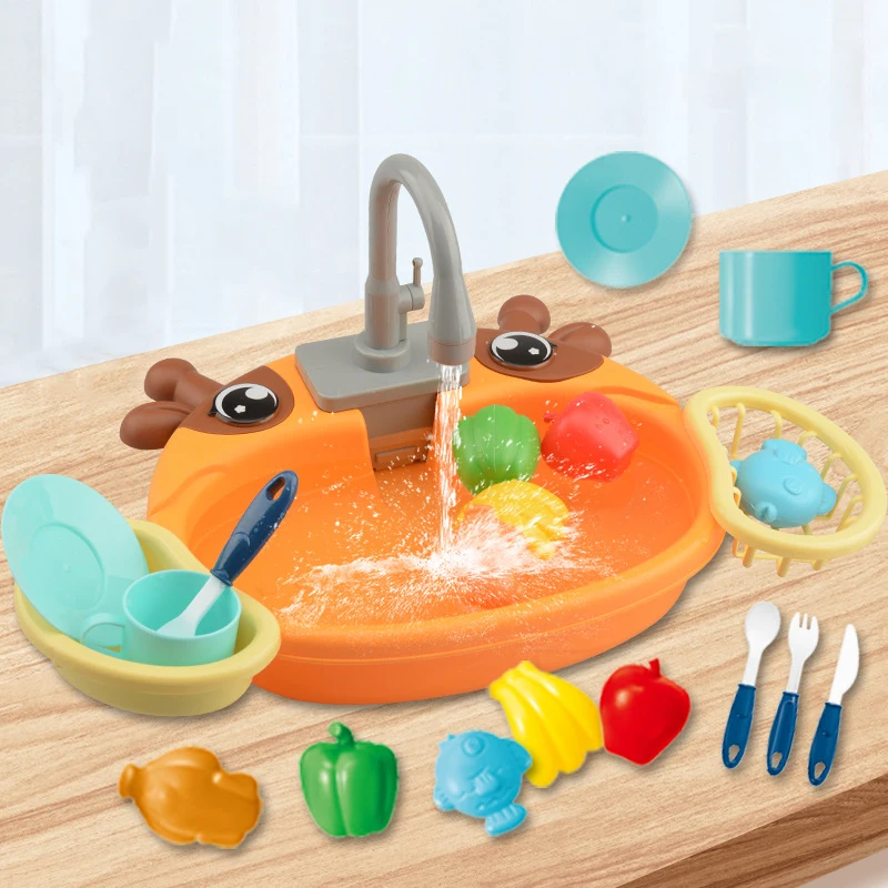 Casa dei giochi per bambini lavastoviglie lavello ciclo fuori dai giocattoli d'acqua divertente cucina lavabo giocattoli elettrici giocattolo per l'apprendimento precoce