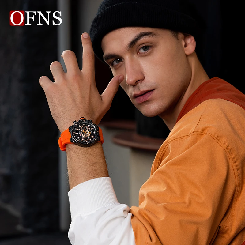 OFNS Fashion Hot Selling Men\'s Quartz Watch Trend Three Eyes Six Needle Multifunctional Watch Outdoor Waterproof Sport Men Watch