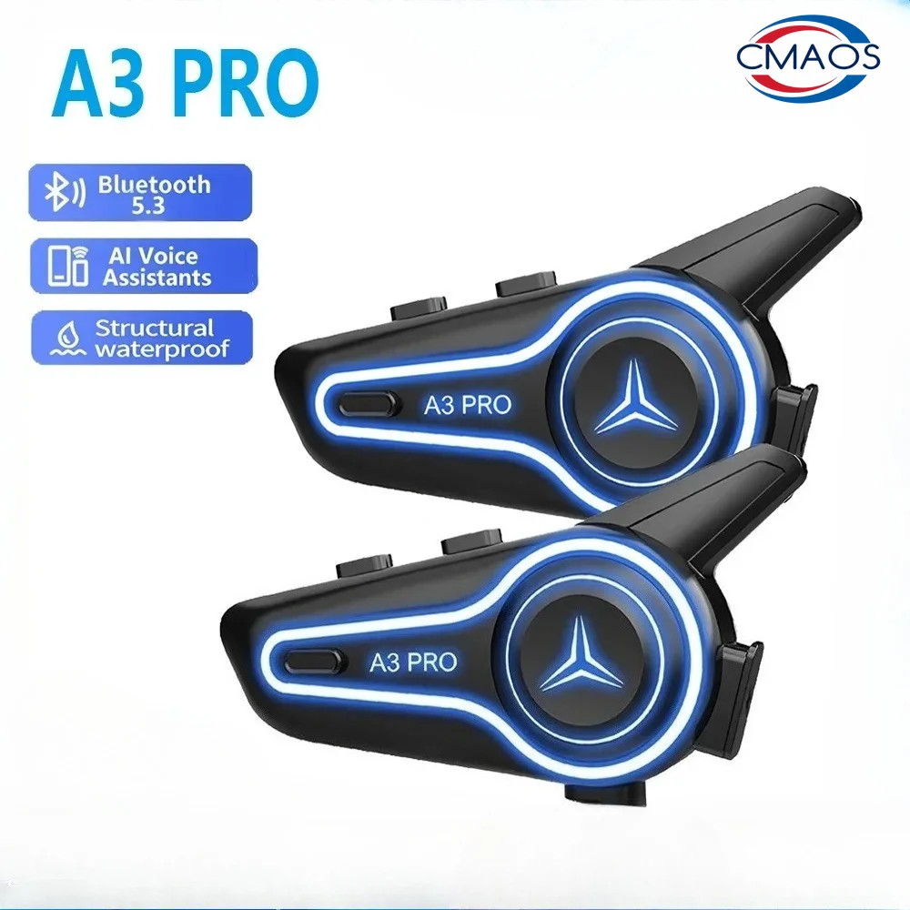 Nouveau casque de moto A3 Pro avec Bluetooth, étanche, réduction du bruit, interphone multi-personnes, prise en charge MP3, commutation transparente