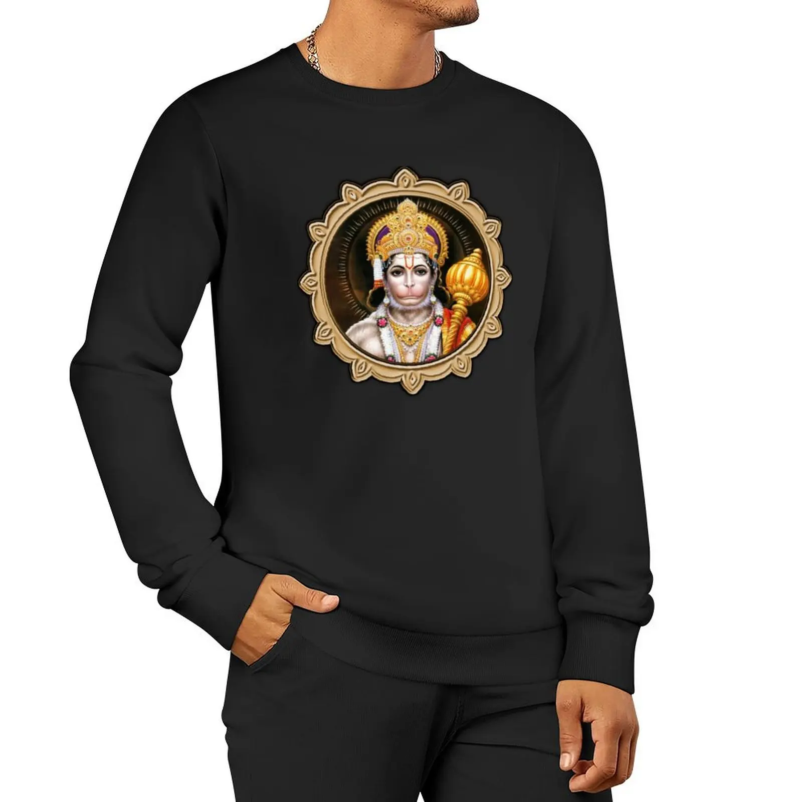 Lord Hanuman ji looking from mirror Pullover Hoodie men's coat hooded sweatshirt for men