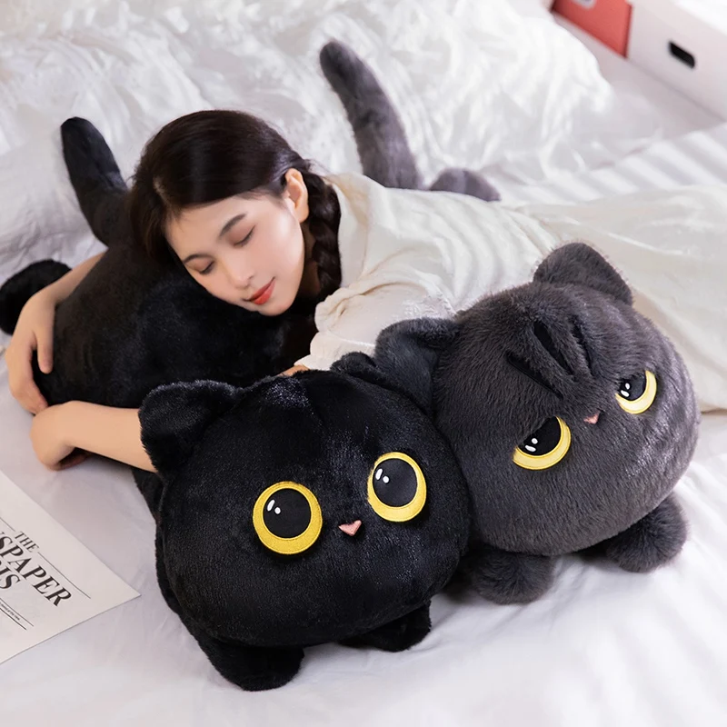 50-90cm Cute Black Cat Plush Toy Doll Kawaii Big Cuddly Pillow Cushion Ins Black Cat Plush Toy Doll For Boy Girl Brithday Gifts