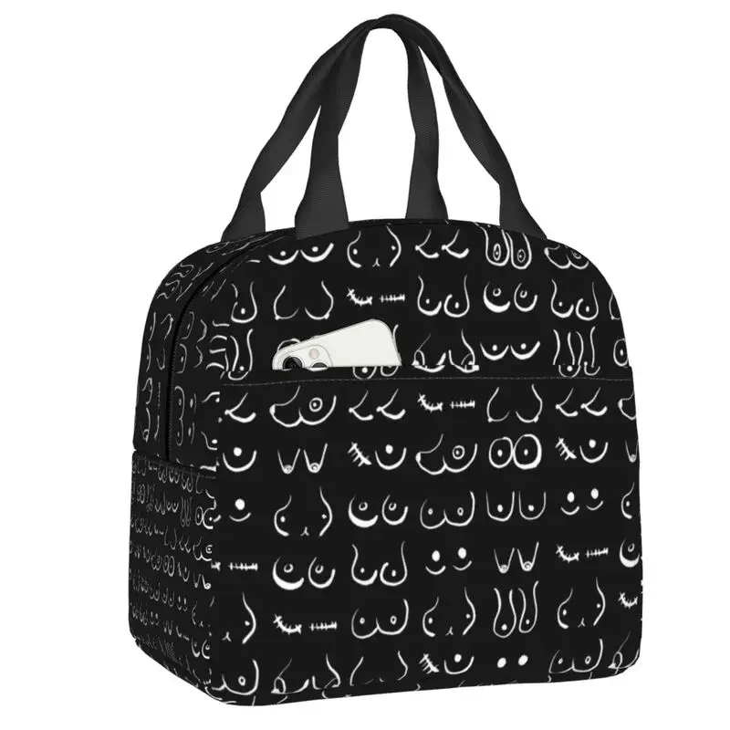 Cute Boobs Linework Line Art Lunch Box per le donne Cooler Thermal Food Insulated Lunch Bag Kids School Children Picnic Tote Bags