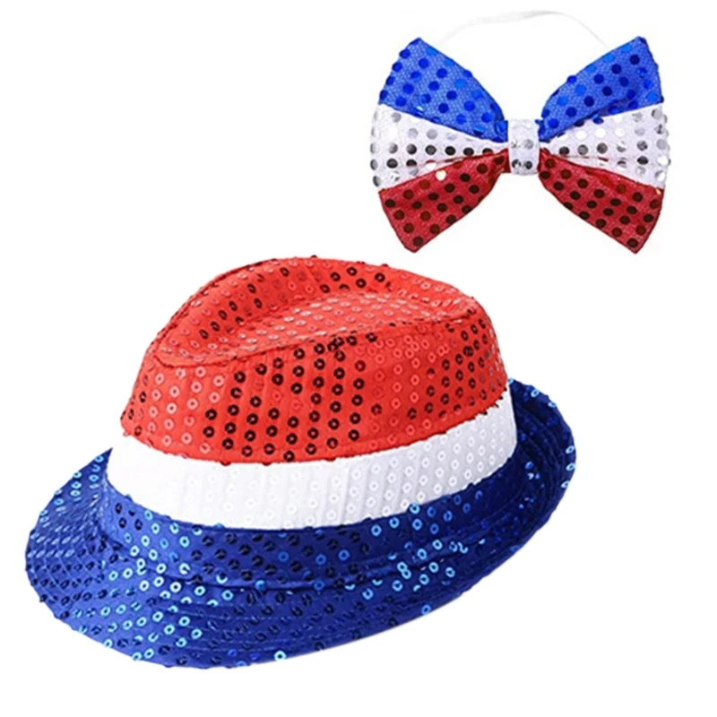 Stovepipe Hat and Bowtie Set for July Fourth Party Julycostume Patriotic Hat DXAA