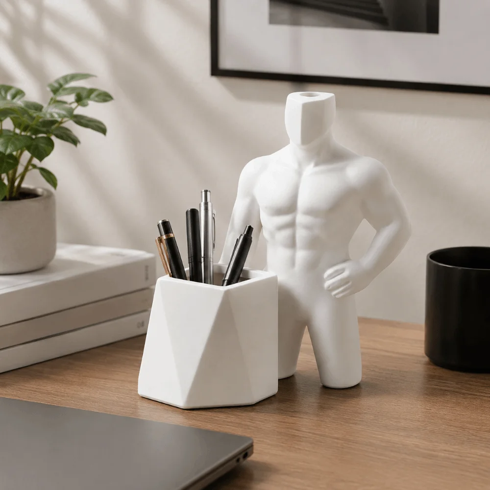 Vase 3D Printed Figurine Pen Holder Home Decoration Funny Storage Box Multifunction Creative Muscular Male Figurine Gift