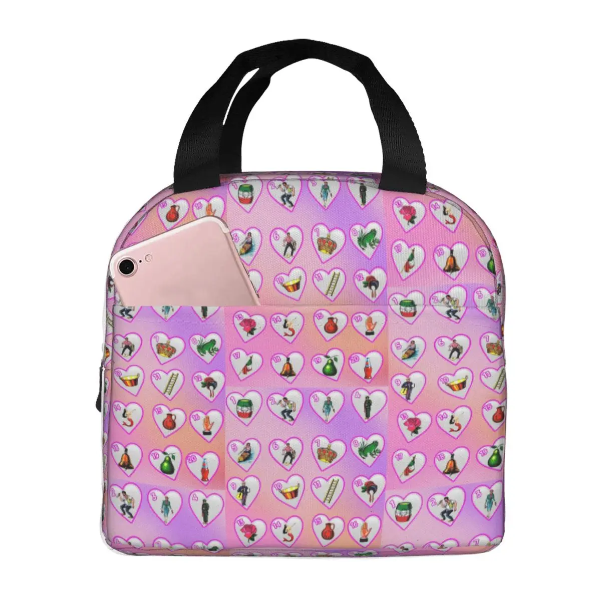 El Corazon Heart Loteria Card Lotería de bingo mexicano bolsa de almuerzo aislada refrigerador caja de comida térmica Tote loncheras contenedor