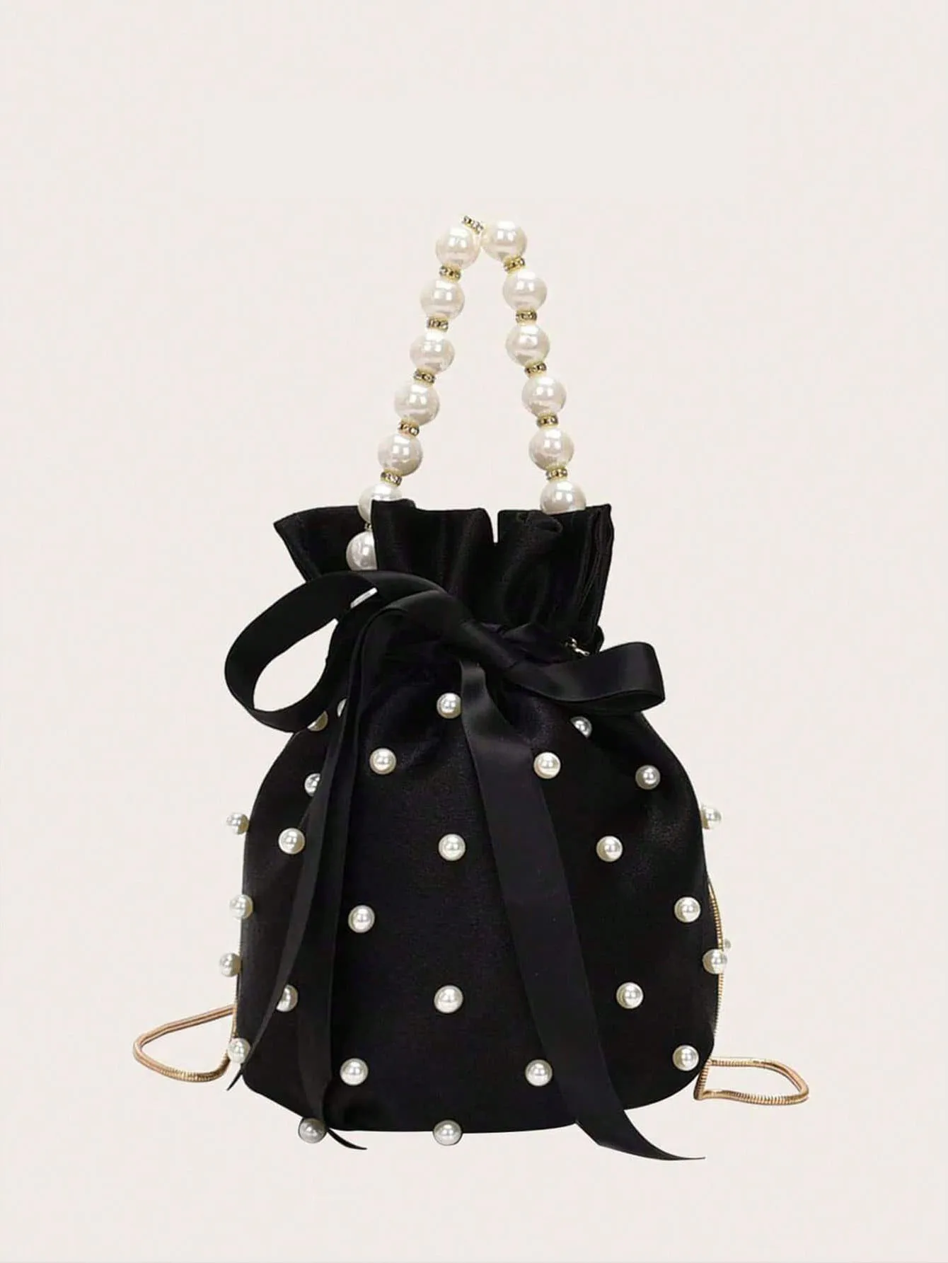 Elegant and Fashionable Versatile Pearl Chain Diagonal Cross Bag Pulling Rope Mini Bucket Bag Suitable for Dating and Shopping