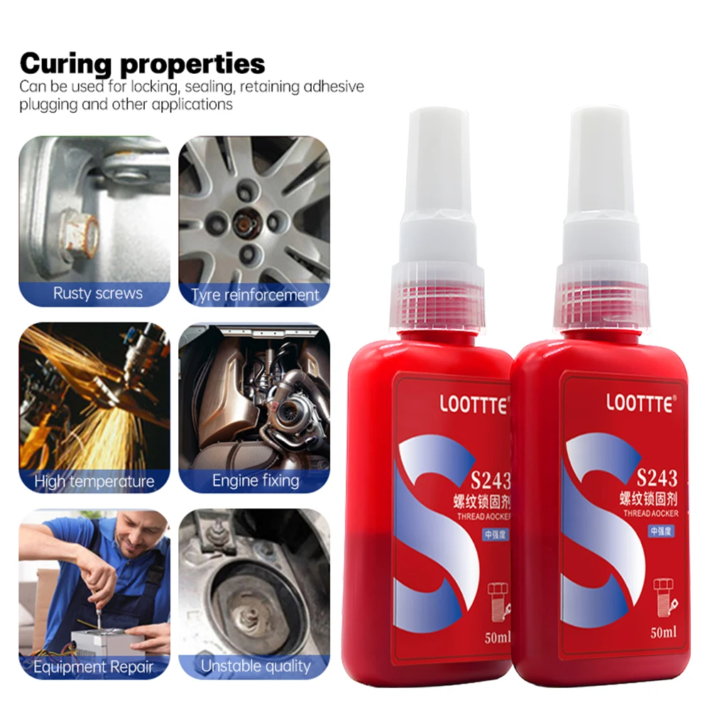 50ml Threadlocker High Temperature Fast Curing Thread Fastener 242 243 Screw Locking Agent  Water and Oil Resistant Threadlocker