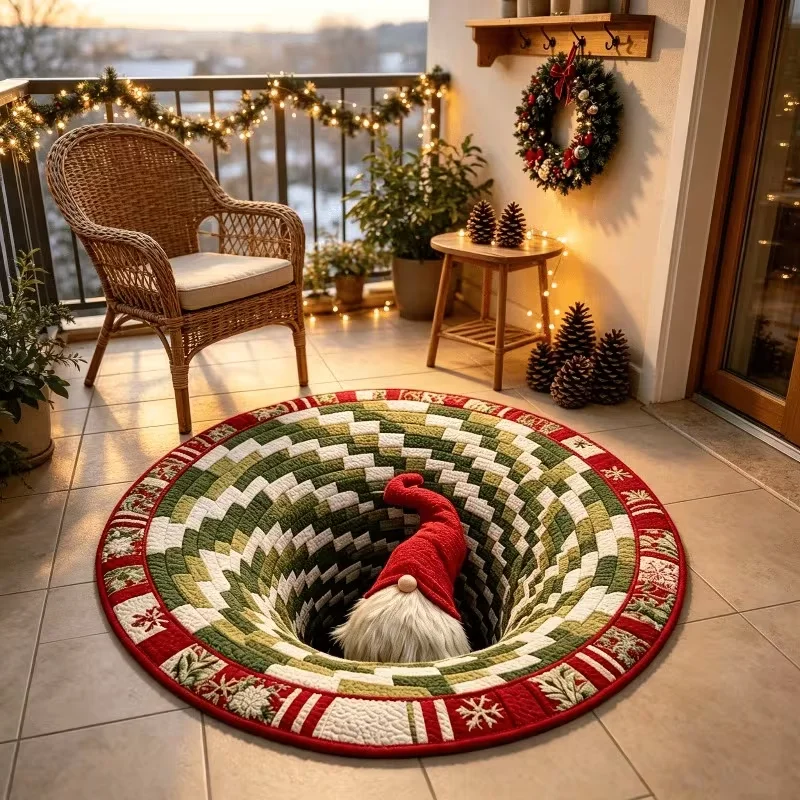 Christmas Gnome 3D Vortex Area Rug Bedroom Kitchen Coffee Table Entrance Hallway Sofa Side Home Decor Circle Doormat Floor Mat