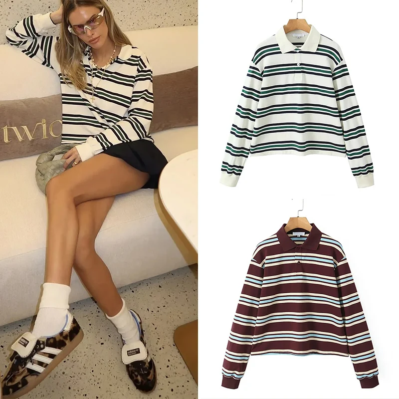 

Z женская зимняя повседневная свободная футболка в полоску с длинным светом, топ с креативным узором, молодежный Vitali