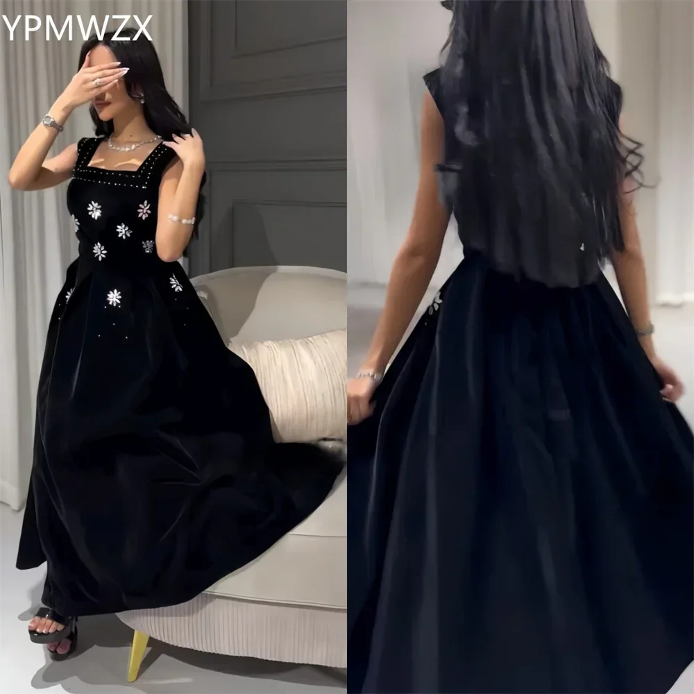 

Customized Prom Gown Formal Evening Dress YPMWZX Square Collar A-line Floor Length Skirts Draped Bead Sleeveless Bespoke Occasio