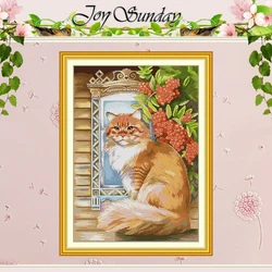The Cat in the Window Patterns Counted Cross Stitch Set DIY 11CT 14CT 16CT Stamped DMC Cross-stitch Kit Embroidery Needlework