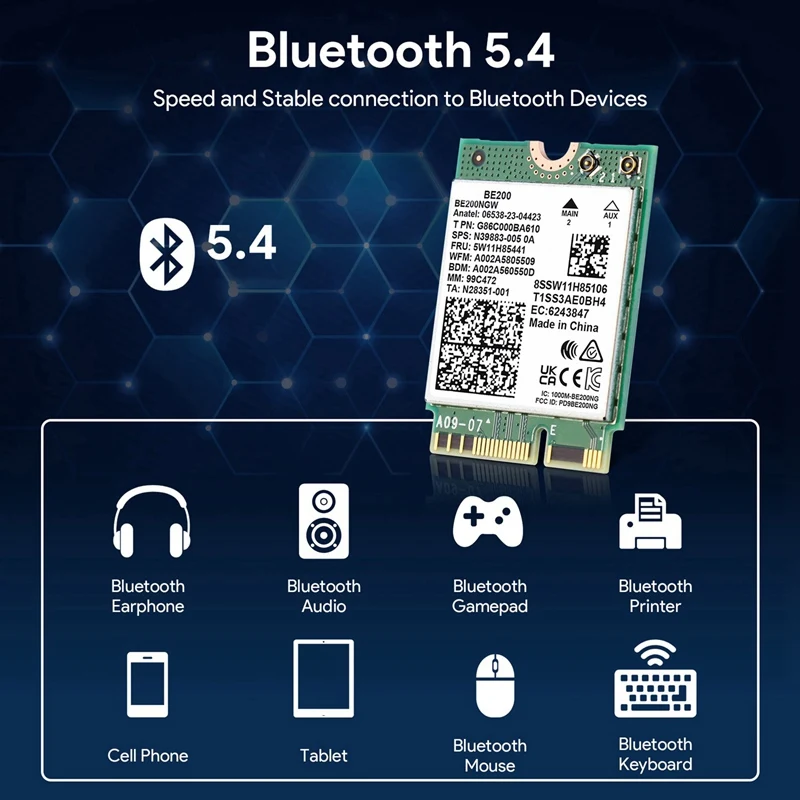 Karta sieciowa BE200 WiFi7 8000 mb/s Adapter Wi-Fi Bluetooth 5.4 Tri Band 2.4G/5G/6GHz BE200NGW M.2 NGFF Adapter bezprzewodowy