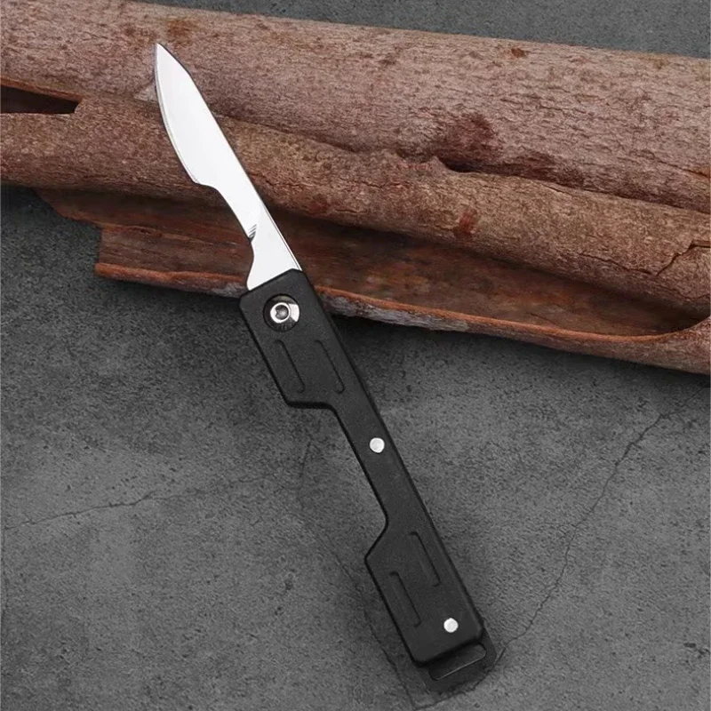 Cuchillo de tallado portátil, Mini cuchillo de acero inoxidable plegable para desboxear, afilado, Material PP, hoja no extraíble, cuerpo integrado