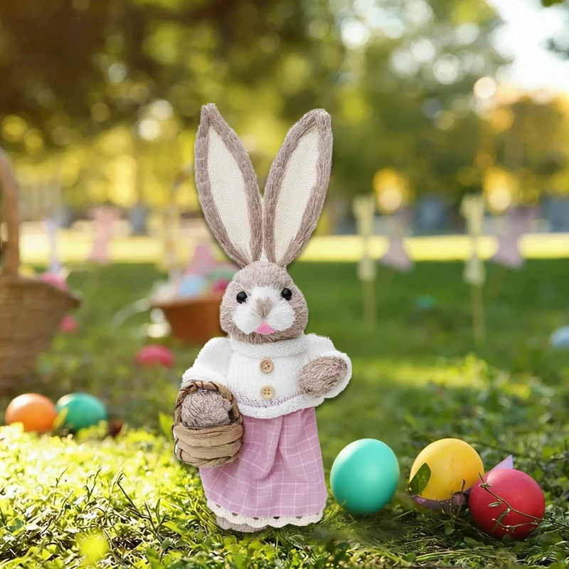 

Easter Rabbit Decoration Bunny Figure Straw Craft Ornament Home Holiday Cute Bunny Home Decoration Easter Rabbit Decoration ﻿
