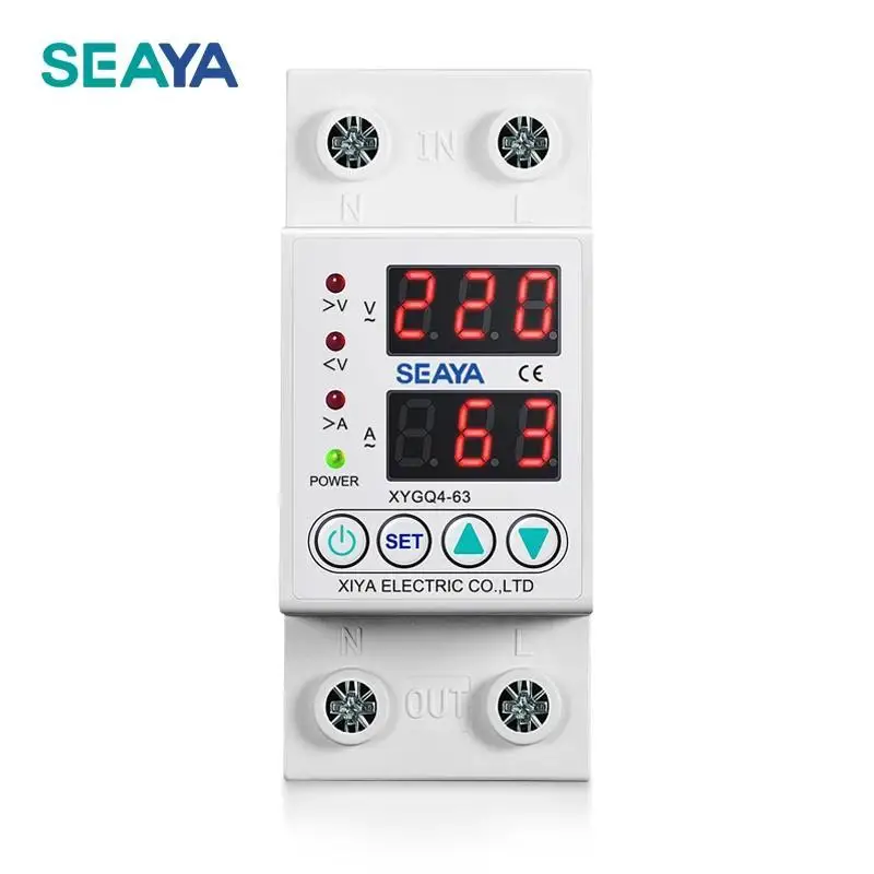 

SEAYA 220V Power Automatic Voltage protection Din Rail Dispaly Single Phase Voltage Protector Limit Over Current Protection