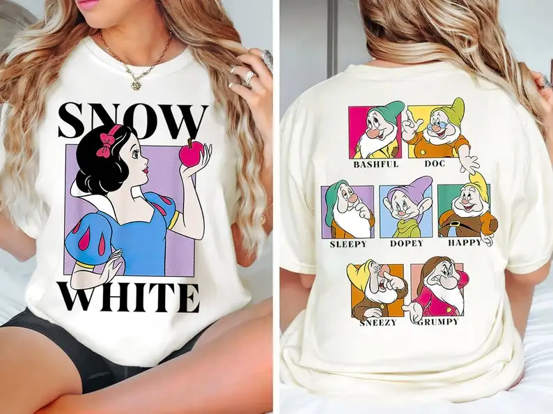 قميص ديزني برينسيس سنو وايت تي شيرت The Seven Dwarf and Snow White تي شيرت هدية عيد ميلاد قمصان ديزني لاند رحلة عائلية