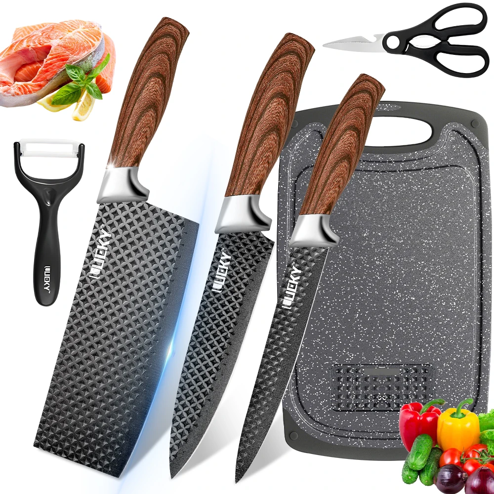

Household Kitchen Knives Set-cleaver,Chef Knife,chopping Knives Scissors,peeler,cutting board 6pcs Stainless Steel Kitchen Tools
