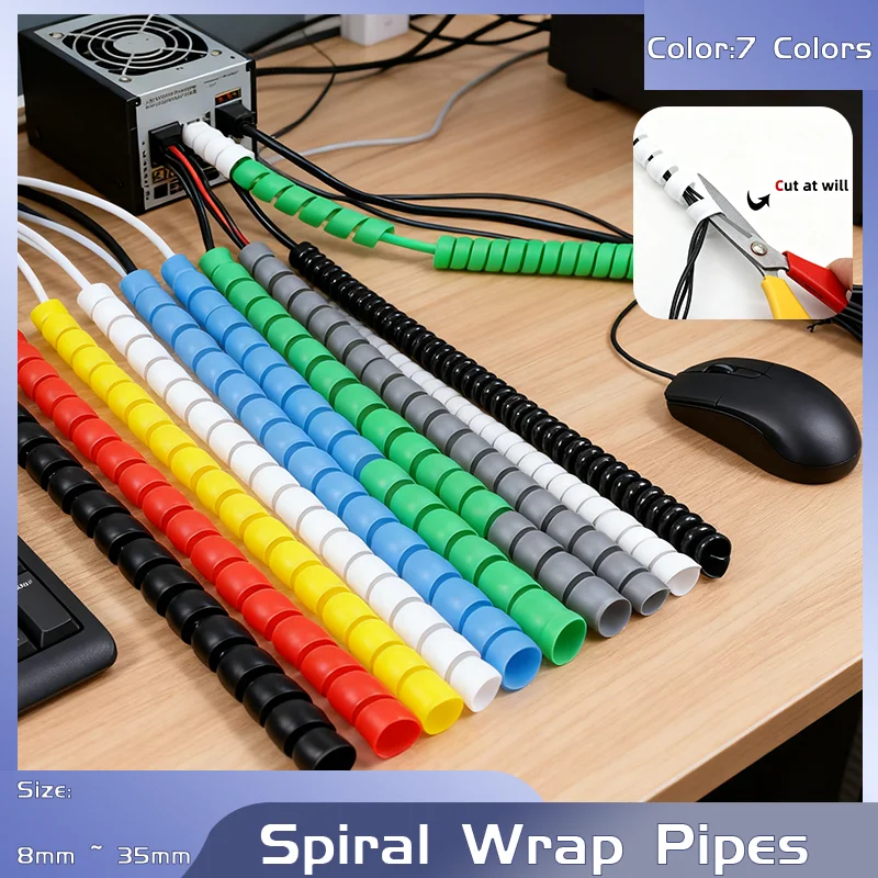 

Защитный рукав для провода, защита для кабеля, прочный органайзер для линии, труба, гибкая спиральная обертка, намоточная трубка 1/2/5 м, размер 8 мм -35 мм