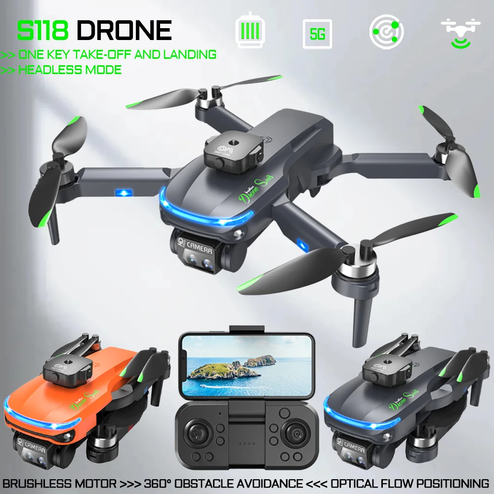 Professional HD Camera Drone Optical Flow Dron Brushless motor Obstacle Avoidance Drone Four Rotor Helicopter S118 RC Toy