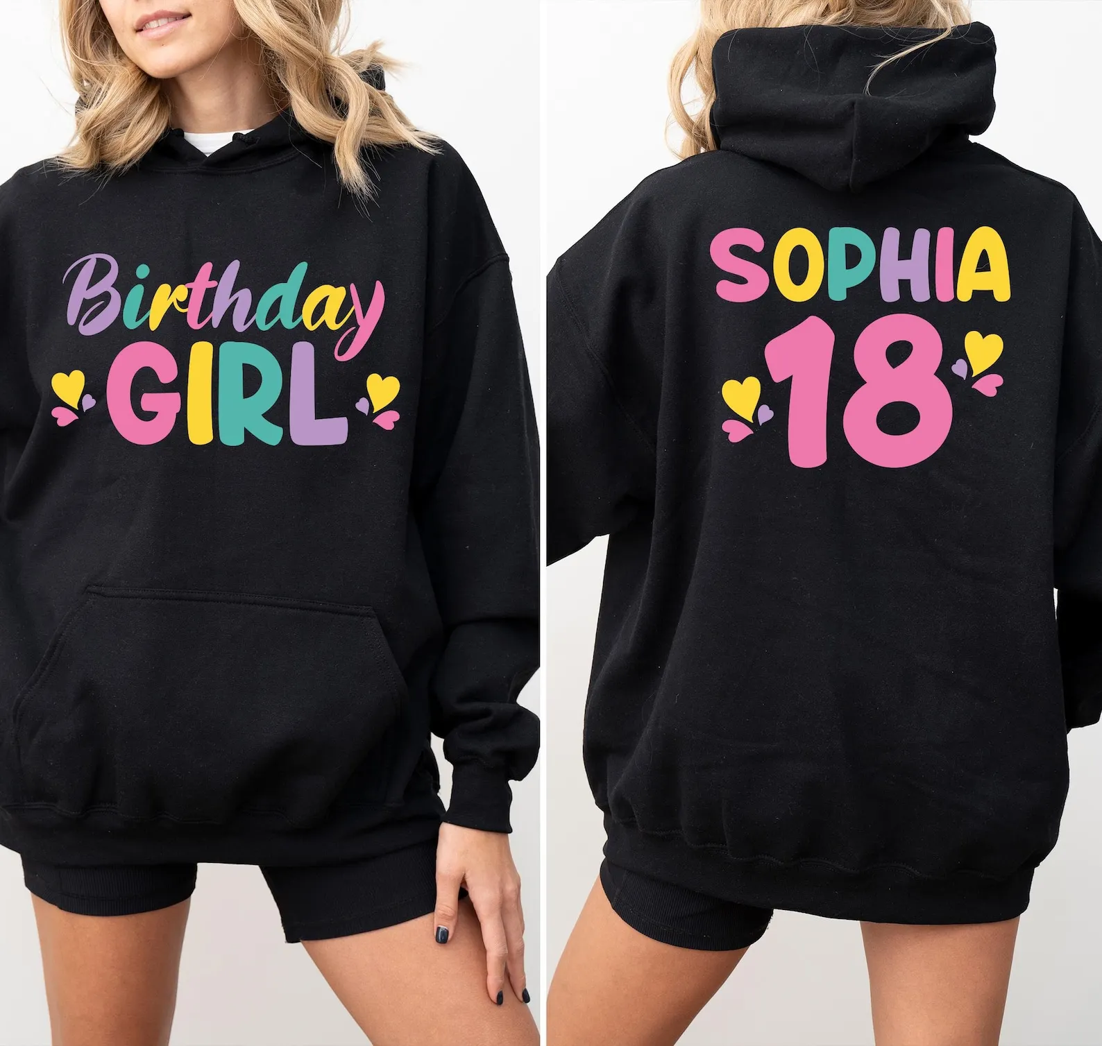 

Custom Birthday Girl Hoodie Women Design Your Name Text Imge with Colorful Letter Personalized Unique Sweater for Birthday Party
