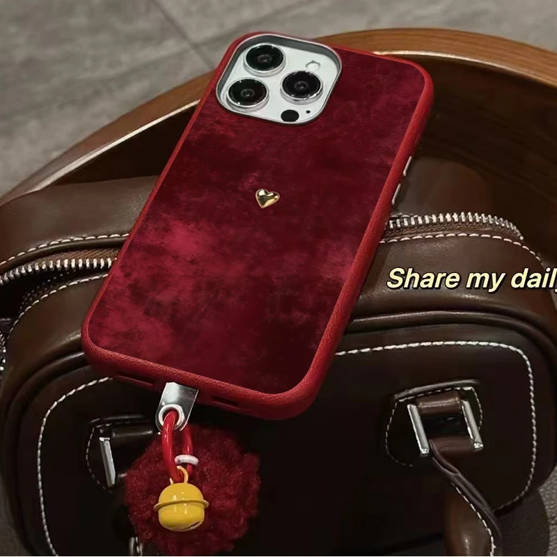 Goldene Herzmuster Burgunderrote TPU-Handyhülle für iPhone 17 16 11 13 12 14 15 Pro Max XS X XR 7 8 Plus 16E 16 17 Pro Soft Cover