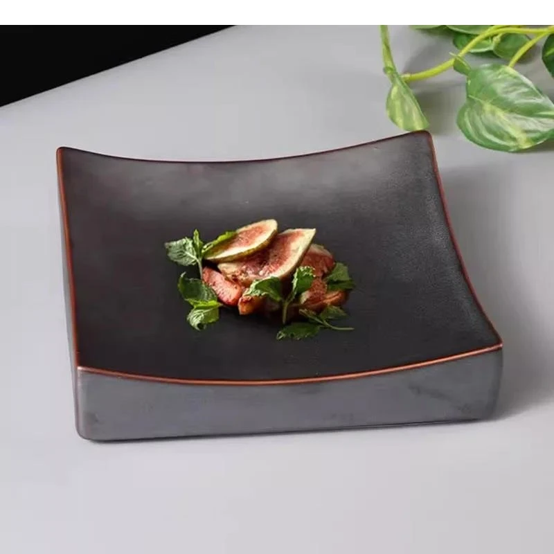 Irregular Square Ceramic Dim Sum Plate Dessert Sushi Dish Restaurant Molecular Cuisine Display Specialty Tableware