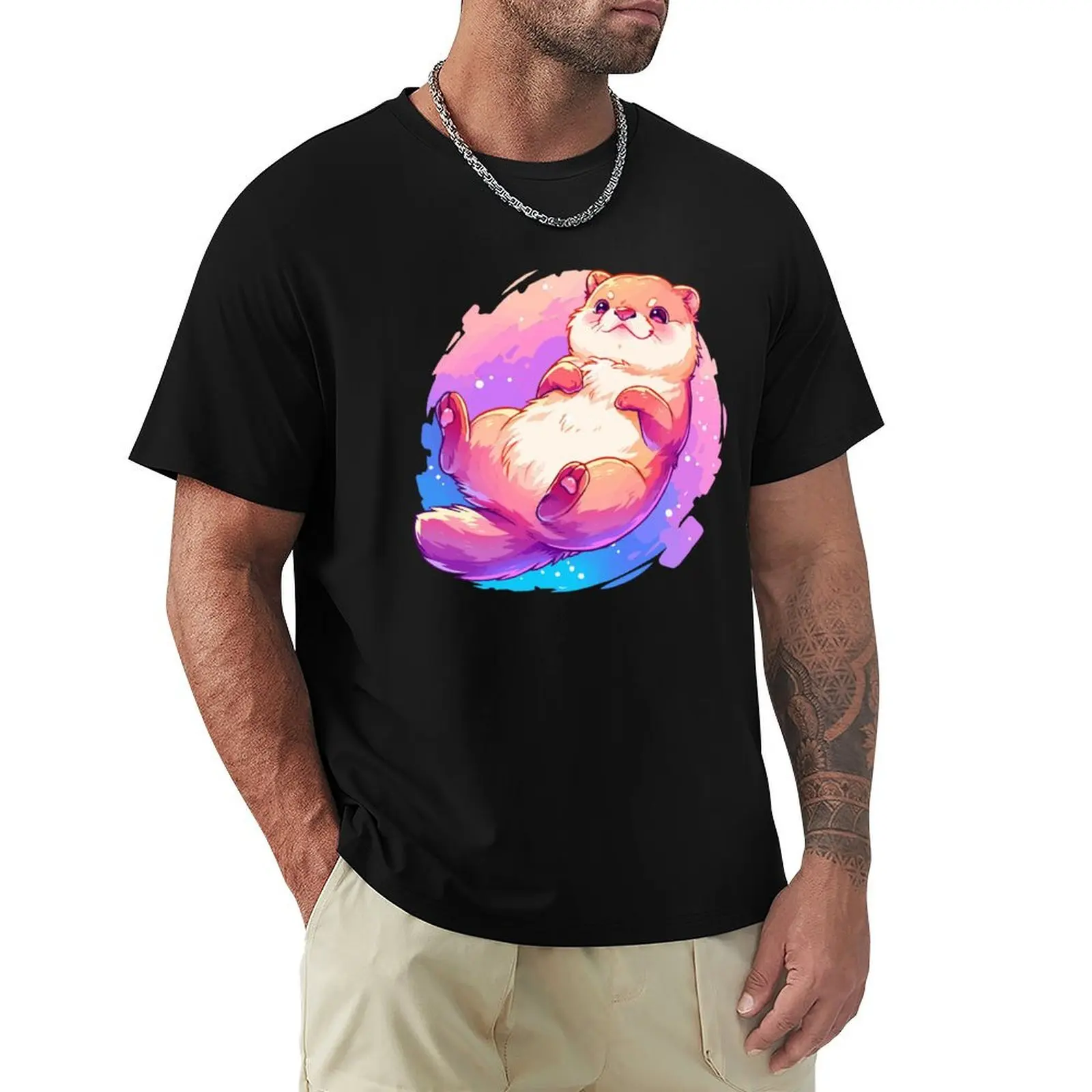 Happy otter with vivid colors T-Shirt Holiday Party T-Shirt for Men