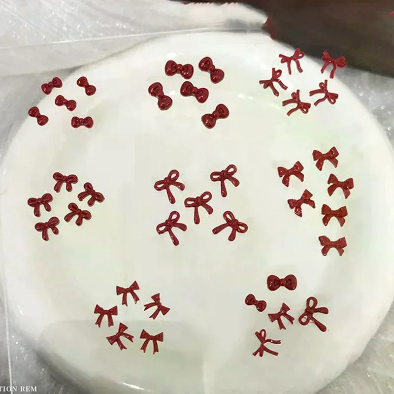 100PCS 3D Nail Art Red Bow Charms Supplies Kawaii Accessories Resin For Nails Decorastion Product Manicure Decor Materials Tool