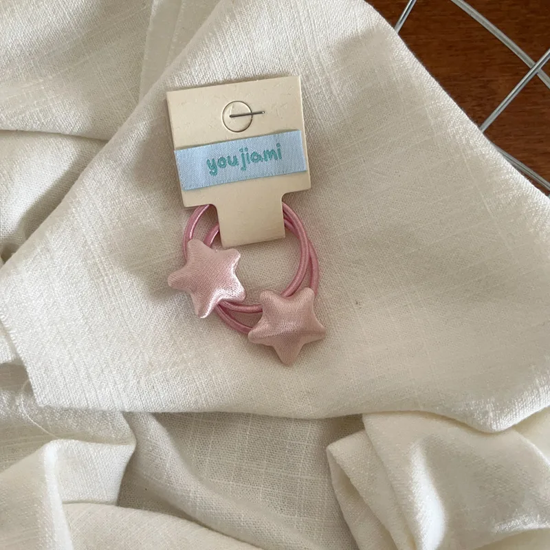 Hair Ties 2 Pack Satin Mini Star Sweet Non Slip Elastic Ponytail Holders for Children Double Pigtails Everyday Styling