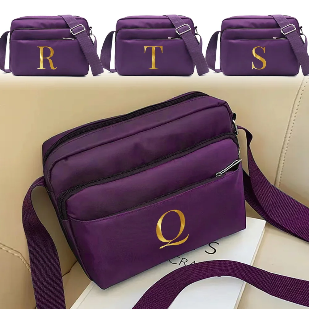 Fashion Large Capacity Purple Letter Series Pattern One Shoulder Crossbody Bag Portable Commuting Simplicity Storage Bag