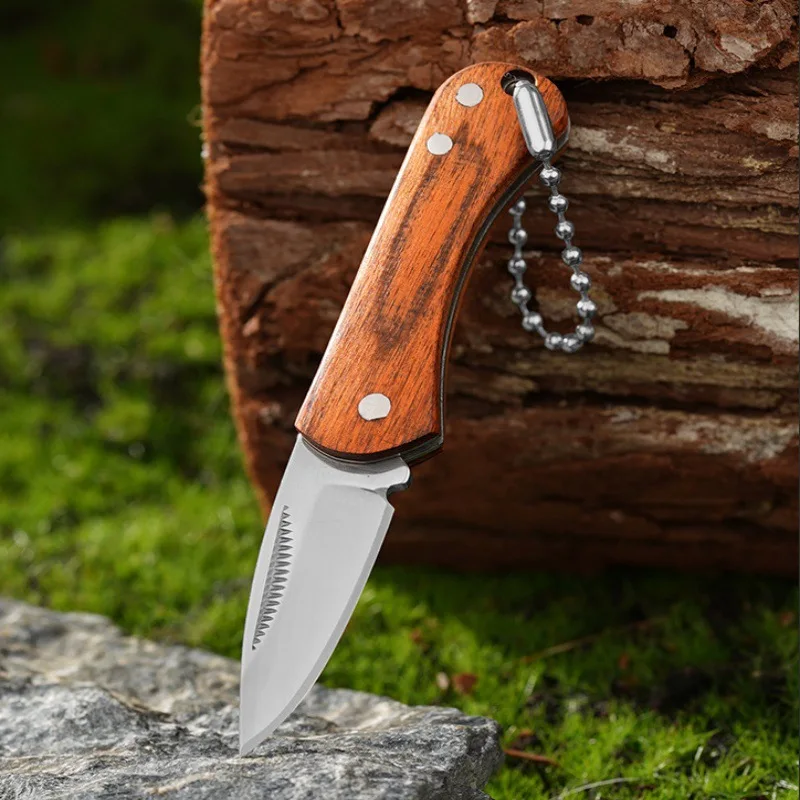 New Wooden handle mini pocket folding knife, portable outdoor edc knife, exquisite and compact self-defense survival knife