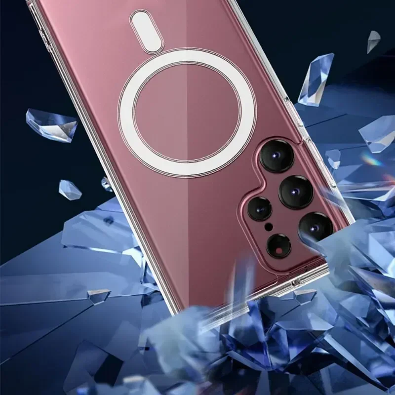 Magnetische Hülle für MagSafe Cover für Samsung Galaxy S23 S22 S21 S20 Plus S24 Ultra Transparent Slim Stoßfest Clear Cover Fundas