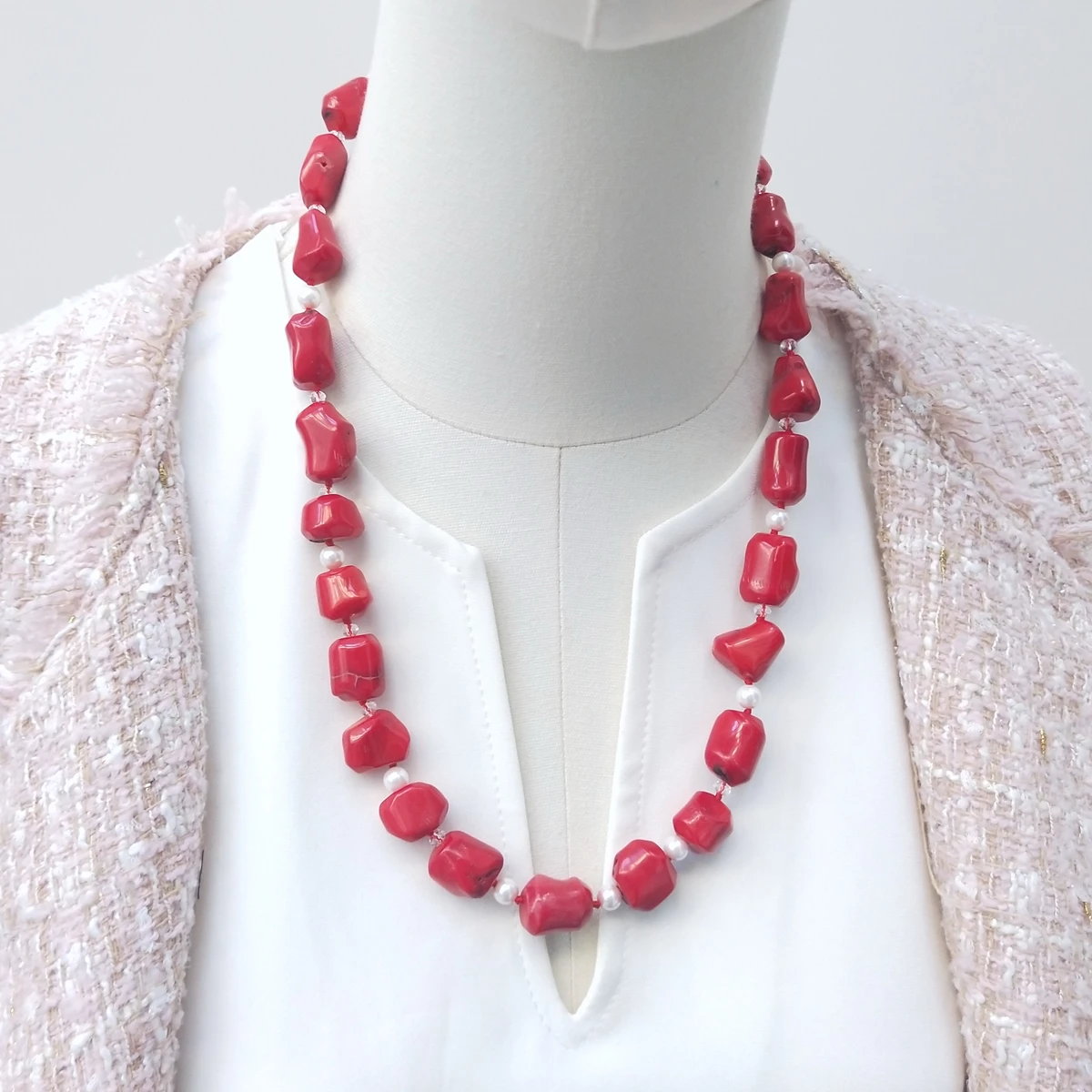 

Lii Ji Red Necklace 60cm Freshwater Pearl Coral Necklace Stock Sale Women Jewelry Gift