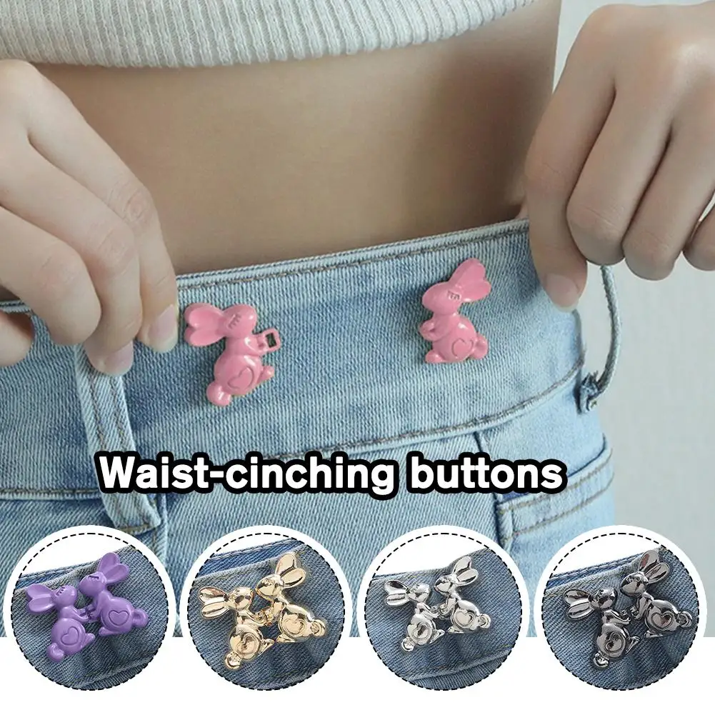 Hand-holding Bunny Waist Tightening Buckle Cinch Jeans Alloy Fixing Pants Nail-free Simple Women's Belt Loose Buttons Pant NEW