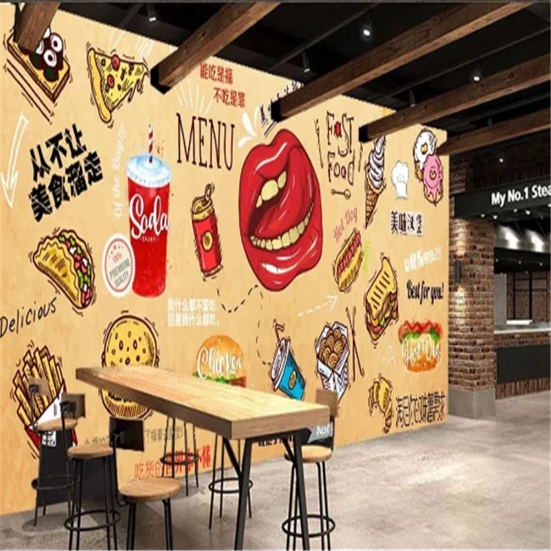 Custom Sandwiches Cheese pizza Wall Paper 3D Burgers Western Fast Food Restaurant Background Wall Mural Wallpaper 3D Snack Bar