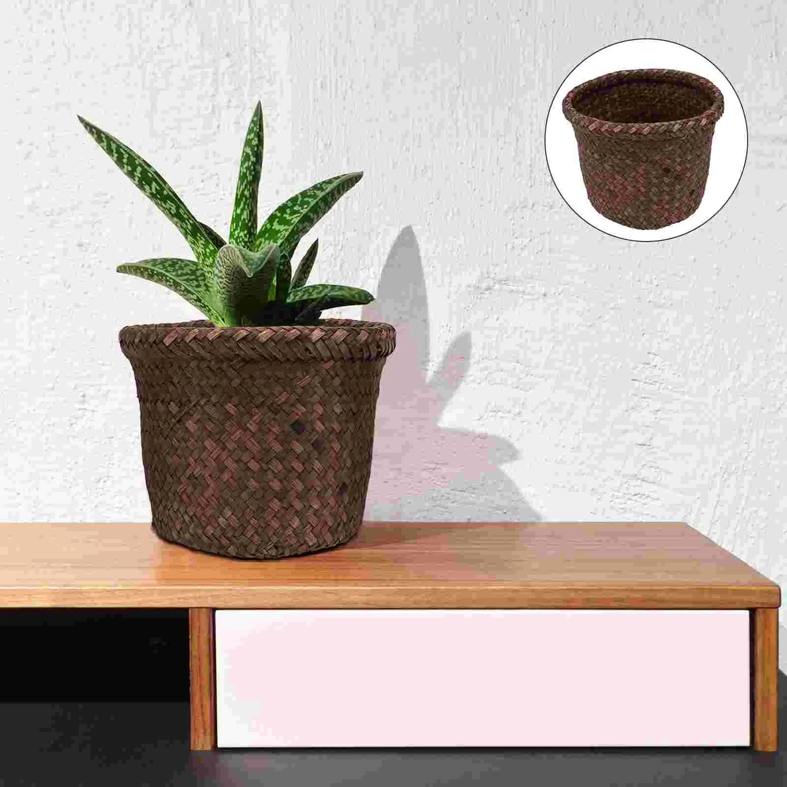 

Woven Storage Basket Large Plant Planter Flower Container Weaving Seaweed Pot Office Holder