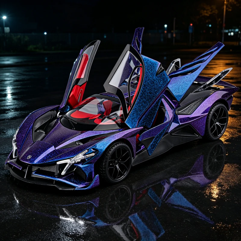 

1:18 EVO Alloy Sports Car Model Diecast Metal Concept Racing Car Vehicle Model Sound and Light Toy Gift
