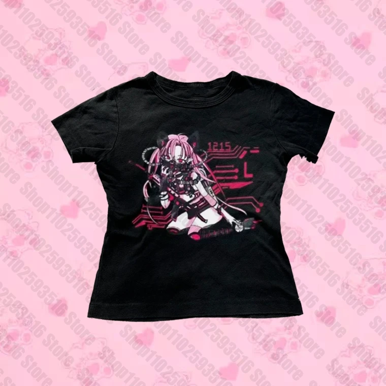 Camisetas estampadas para mujer, ropa japonesa Y2k, Top de estrella Y2k, ropa femenina Kawaii, ropa gótica de los años 90, ropa Vintage gótica Emo