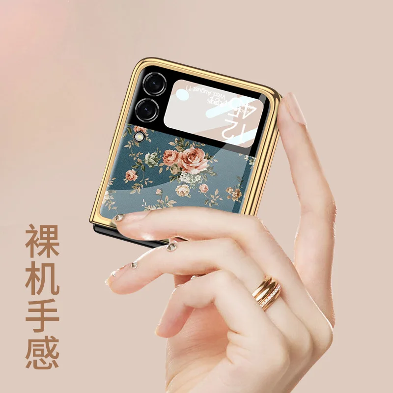 Integrated Electroplated Glass Coating Case For Samsung ZFlip3 Light Luxury Foldable Flip Mirror With 360 ° Protective Cover