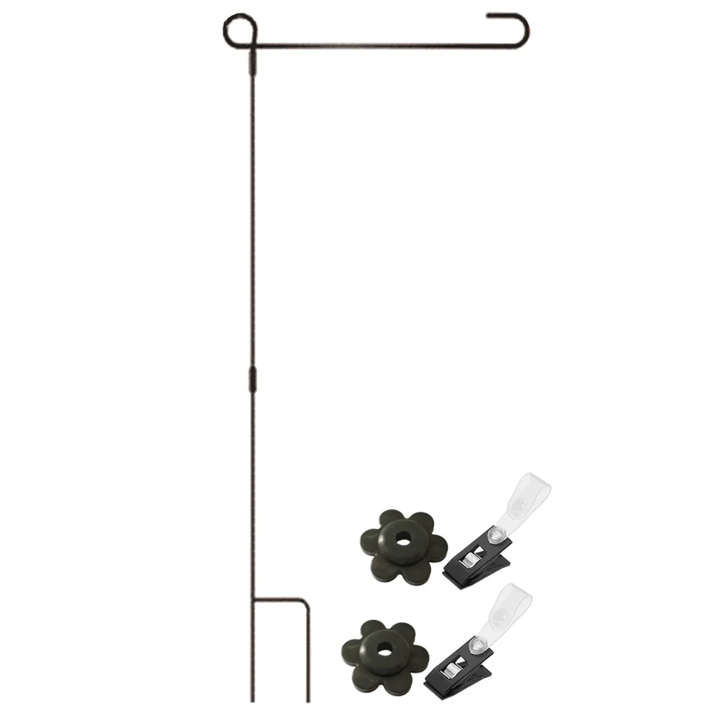 

1 set Holder Stand Iron Metal Weather-Proof Outdoor Yard Flagpole Clip Sturdy Lawn Flag Display Rack For Parties Garden Flags