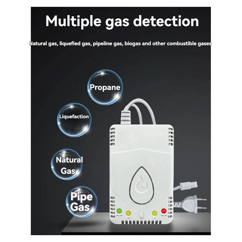 Natural Gas Detector Combustible Alarm 70Db Alarm For Methane Propane Lng Ideal For Home And Kitchen Safety EU Plug