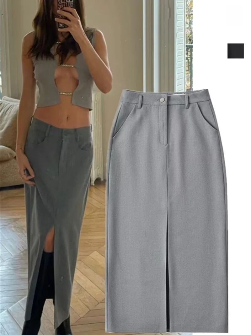 

Сексуальная юбка в стиле ретро с высокой талией, прямая длинная юбка, женская юбка премиум-класса с разрезом спереди, уличная юбка