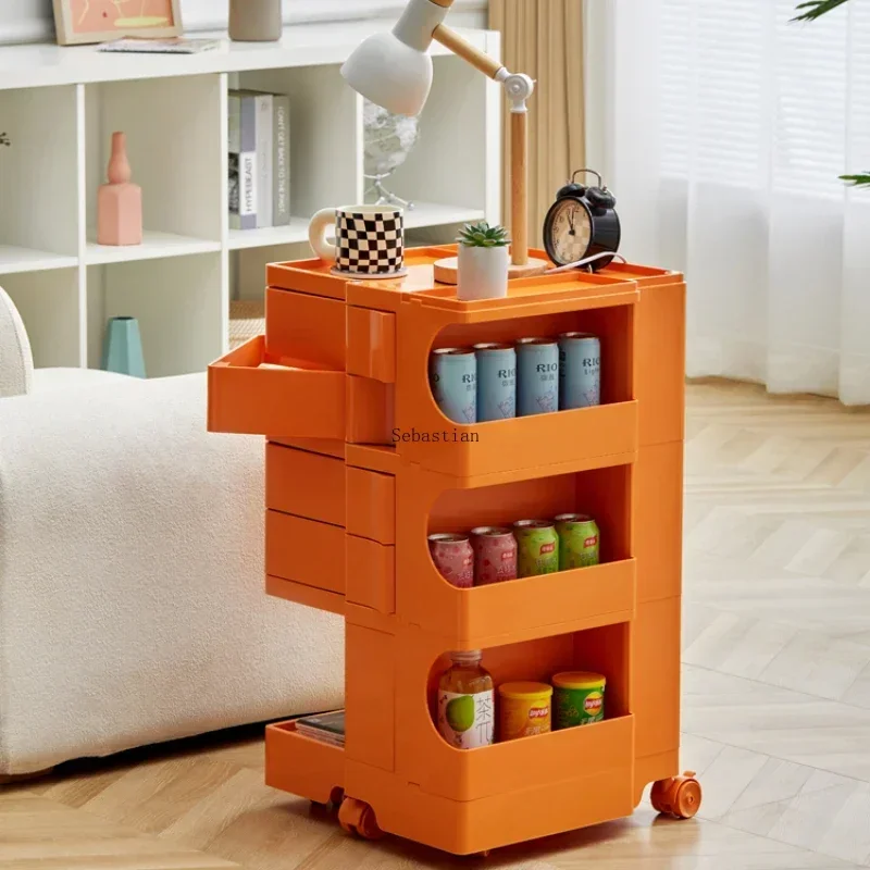 

Small Cart Storage Rack, Ins Wind Movable Rotating Multifunctional Storage Rack, Bedside Cosmetic Storage Cabinet