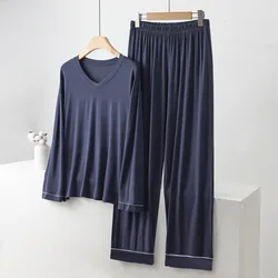 女性用パジャマセット,ルーズフィット,長袖,Vネック,春と秋,大きいサイズ,家庭用,3XL