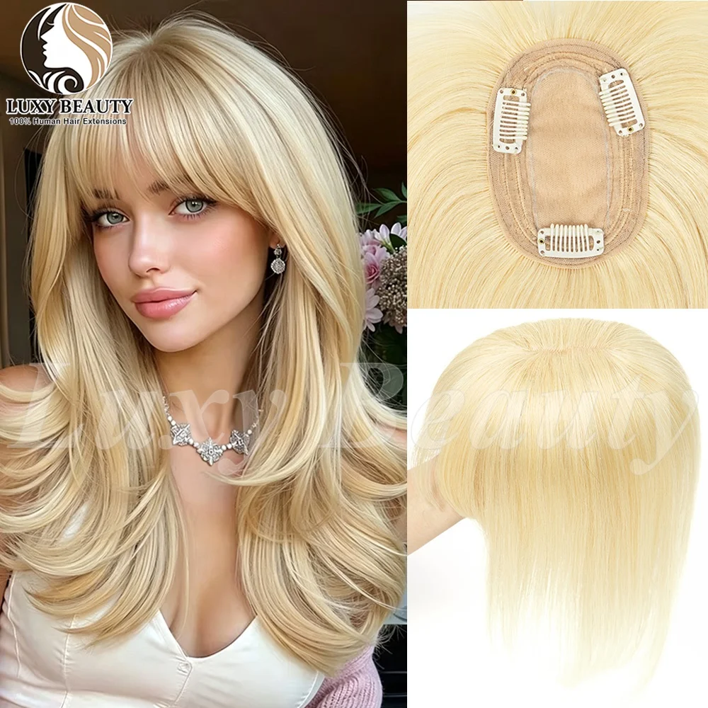 Straight Blonde Human Hair Topper With Bangs Women Natural 8x12cm Black Brown Skin Scalp Clip in Topper Hair Pieces Human Hair