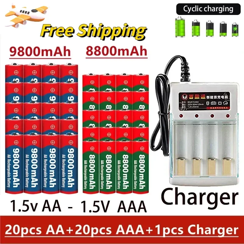 Batterie aste pour lampe de poche avec 4 chargeurs AAA et AA, 1,5 V, règlement laissée, 9800mAh, 8800mAh