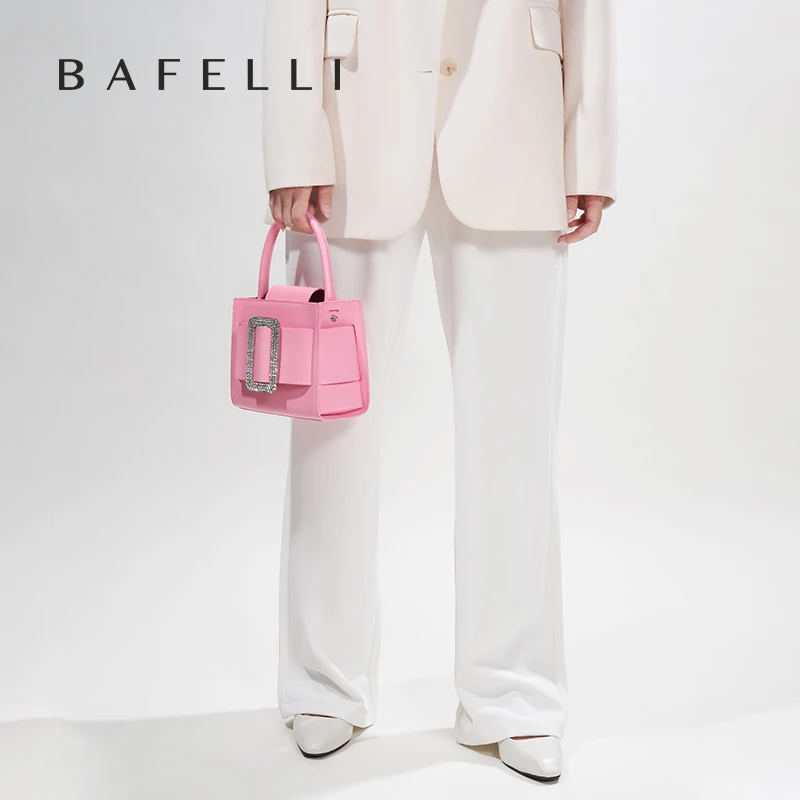 BAFELLI 2024 NEW WOMEN\'S FASHION PINK EVENING HANDBAG SHOULDER BOXY BAG CASUAL PURSE LUXURY BRAND DESIGNER LEATHER TREND LADY