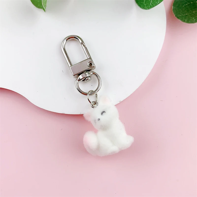 3D Cartoon Fox Pendant Keychain Flocking Lovely Animal Phone Lanyard Key Ring Backpack Hanging Decoration Key Accessories